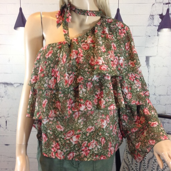 🆕 Mac&Me Ribbon Choker Ruffle Sleeve Top - Picture 1 of 5